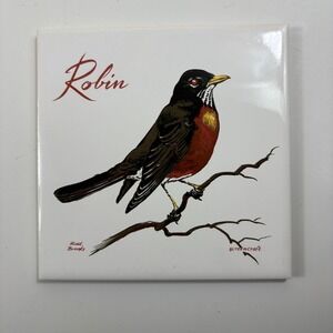 ScreenCraft Ceramic Tile Hand Decorated Robin Bird Art Signed Robert Brooks